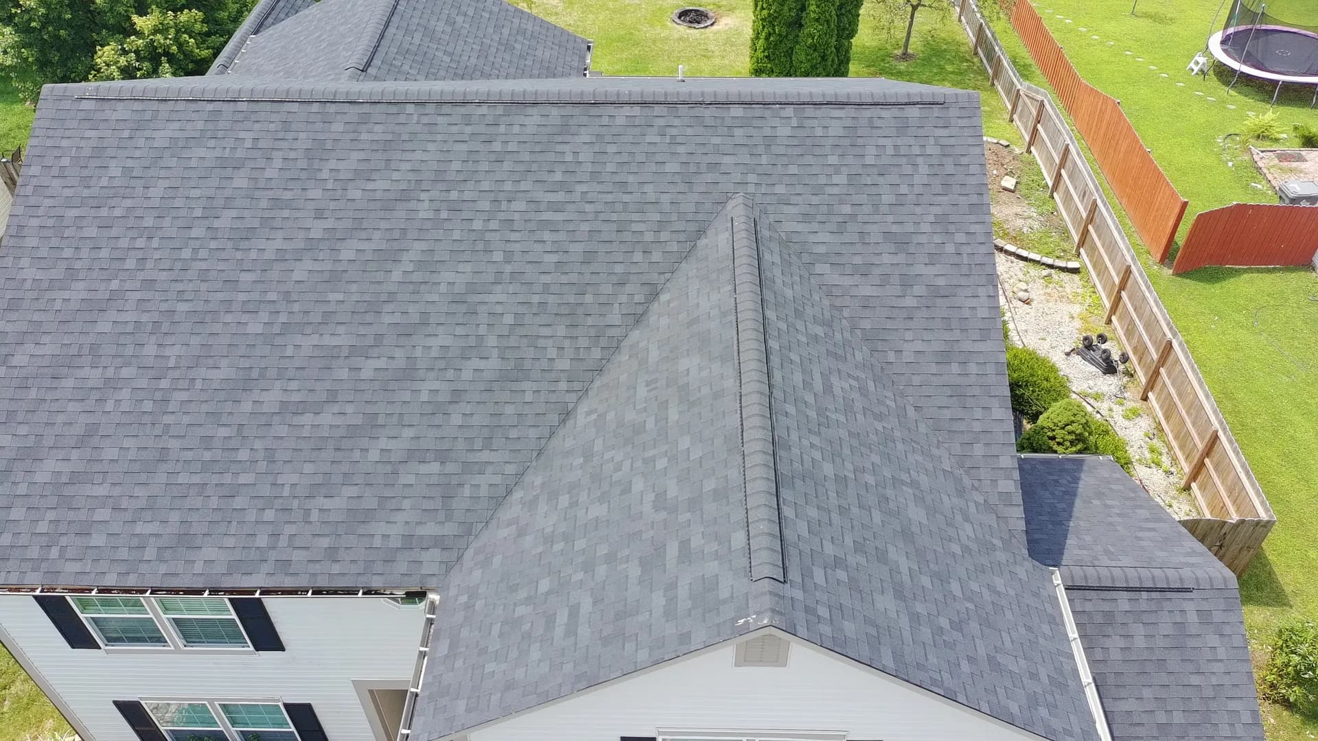 Close view of architectural shingles installed to spec on a 317 Roofing Co. roof
