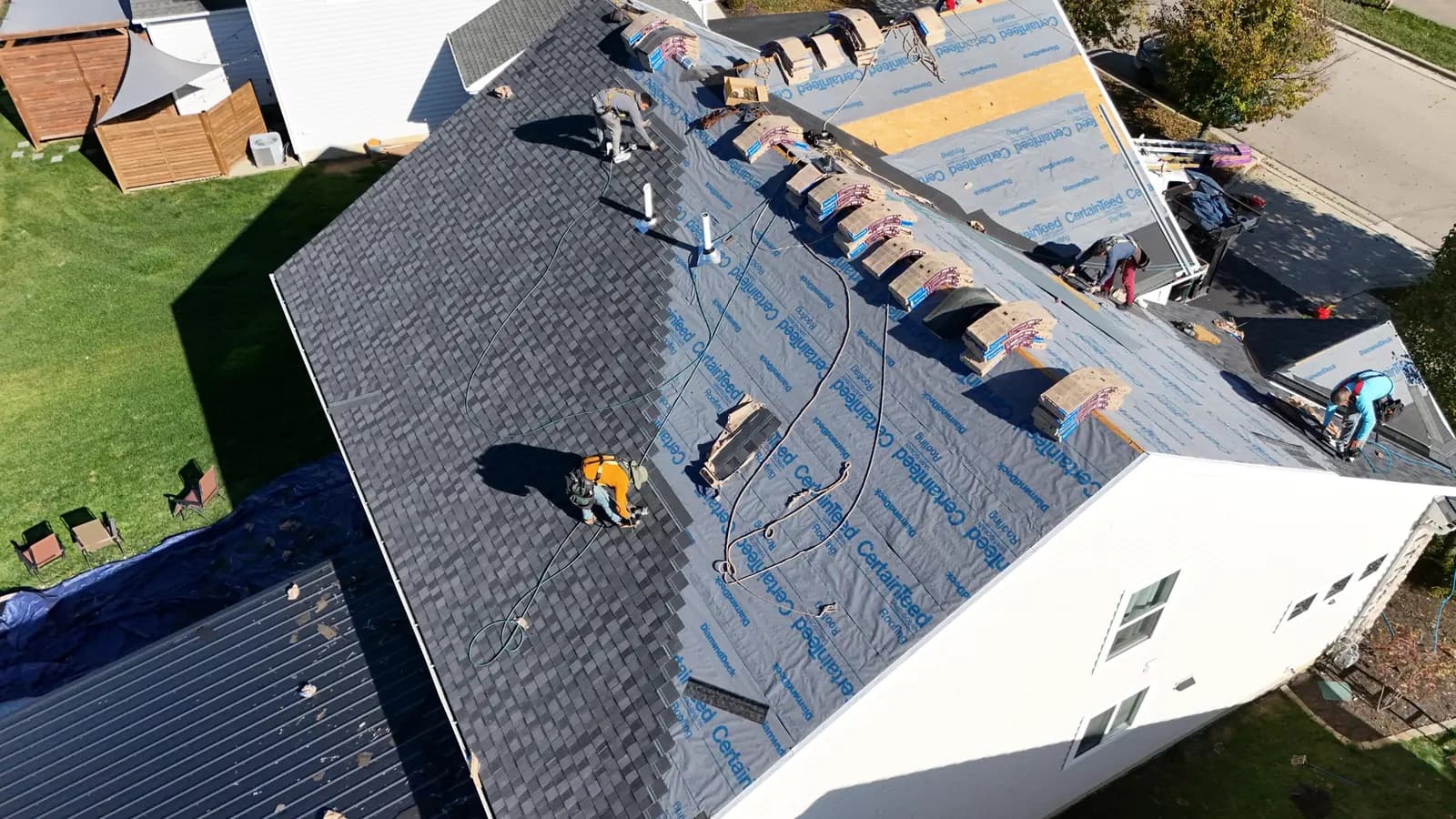 Roof tear-off down to the decking on a 317 Roofing Co. project in Central Indiana
